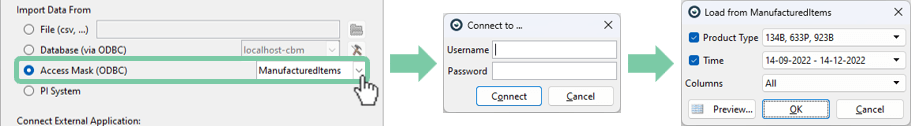 Access dialog with password and filters