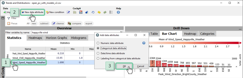 Create a new categorical data attribute with binned values