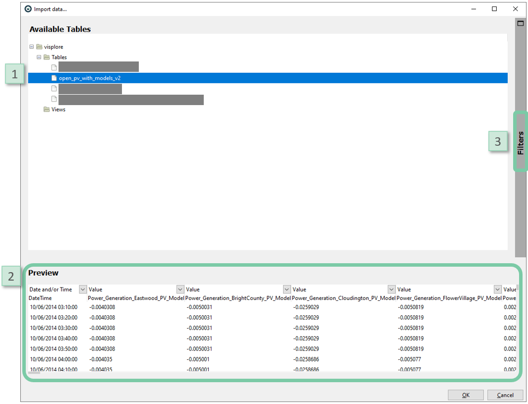 Database query definition and preview