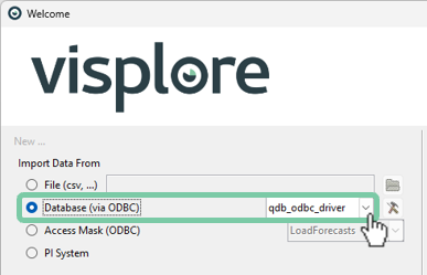 Welcome dialog database selection