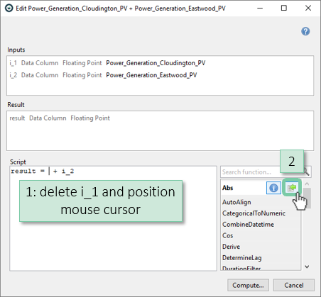 Use functions in Visplore formula editor