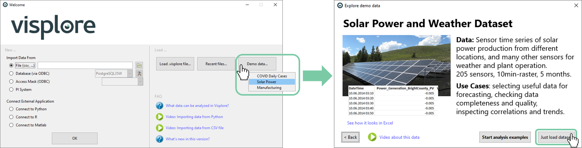 Load demo data solar power